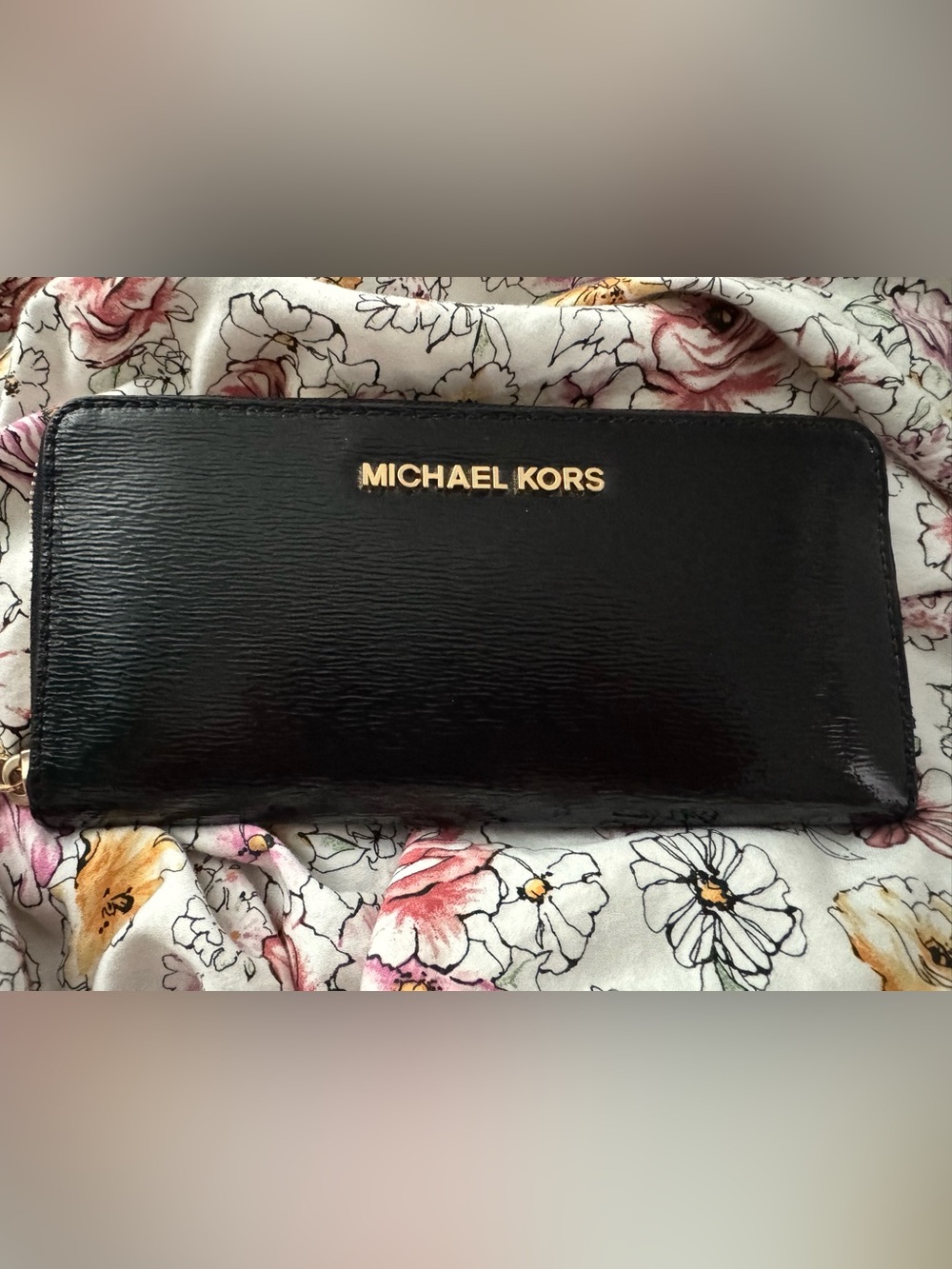 Michael Kors Black Patent Leather Continental Wallet